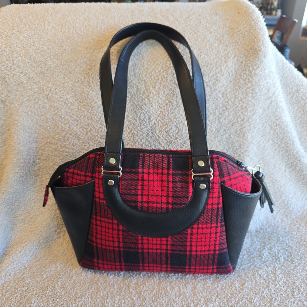 Red & Black Buffalo Check Plaid Sachel Handbag Purse Rockabilly Emo Indie Goth